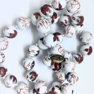 Vintage Bird Beaded Porcelain Glass Necklace